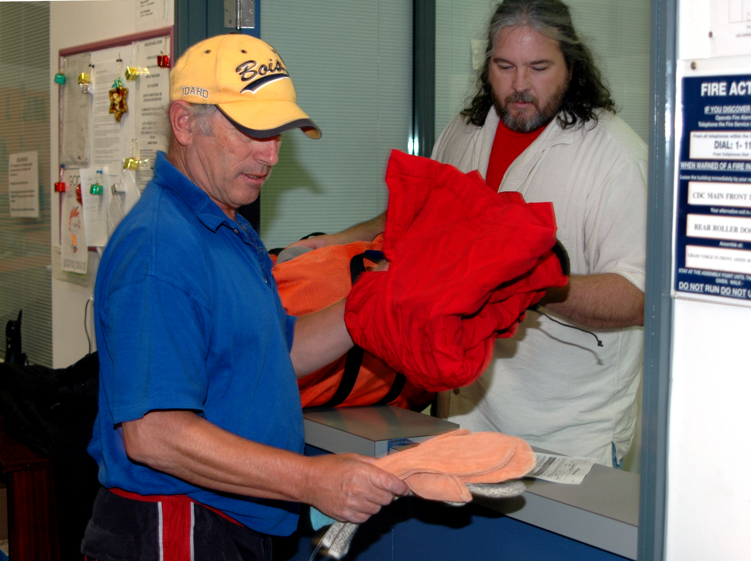 Exchanging gear at the CDC.
